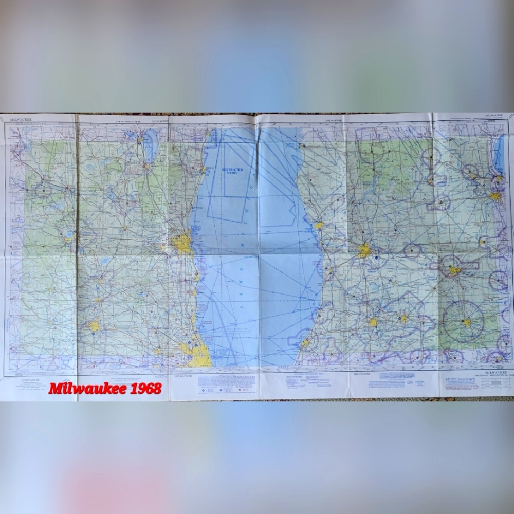 Vintage Sectional Aeronautical Maps (THREE) Milwaukee, Twin Cities, Wisconsin